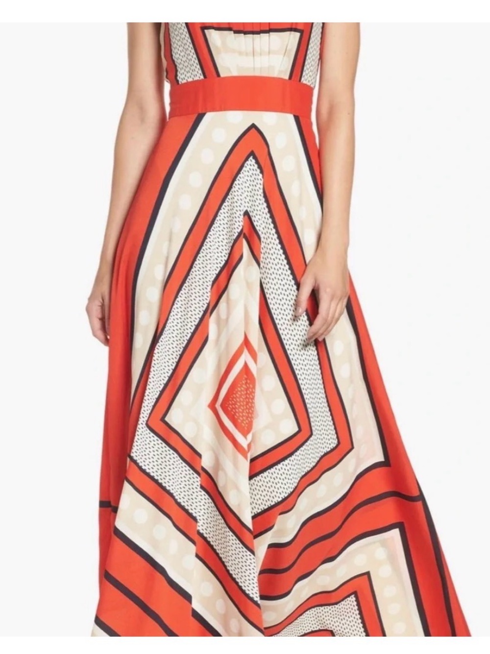 Eliza J Orange and Cream Geometric Maxi Skirt